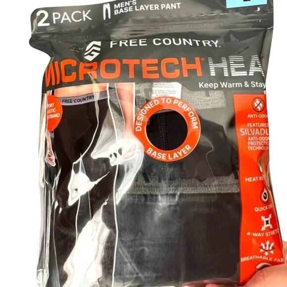 Free Country MicroTech Heat Base Layer Pants ~ 2-Pair Pack ~ Size Large NEW - Picture 9 of 11